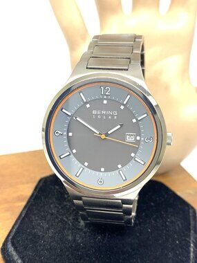 Bering Men's Watch 14442-777 Solar Gray Dial Date Silver Stainless Steel 42mm